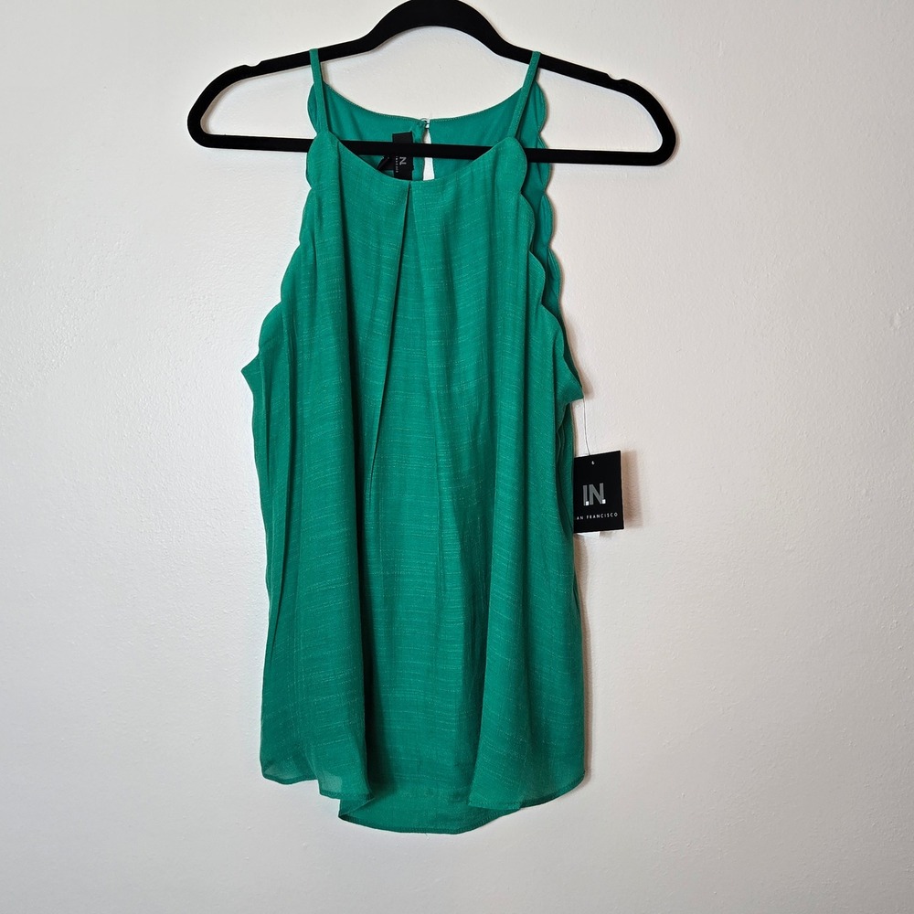 NWT IN San Francisco Womens Halter Top Emerald Green Scalloped Blouse XL 1016L7F